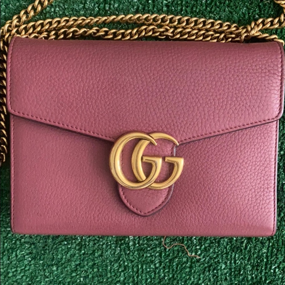 Gucci calfskin Marmont Chain Wallet Dry Rose